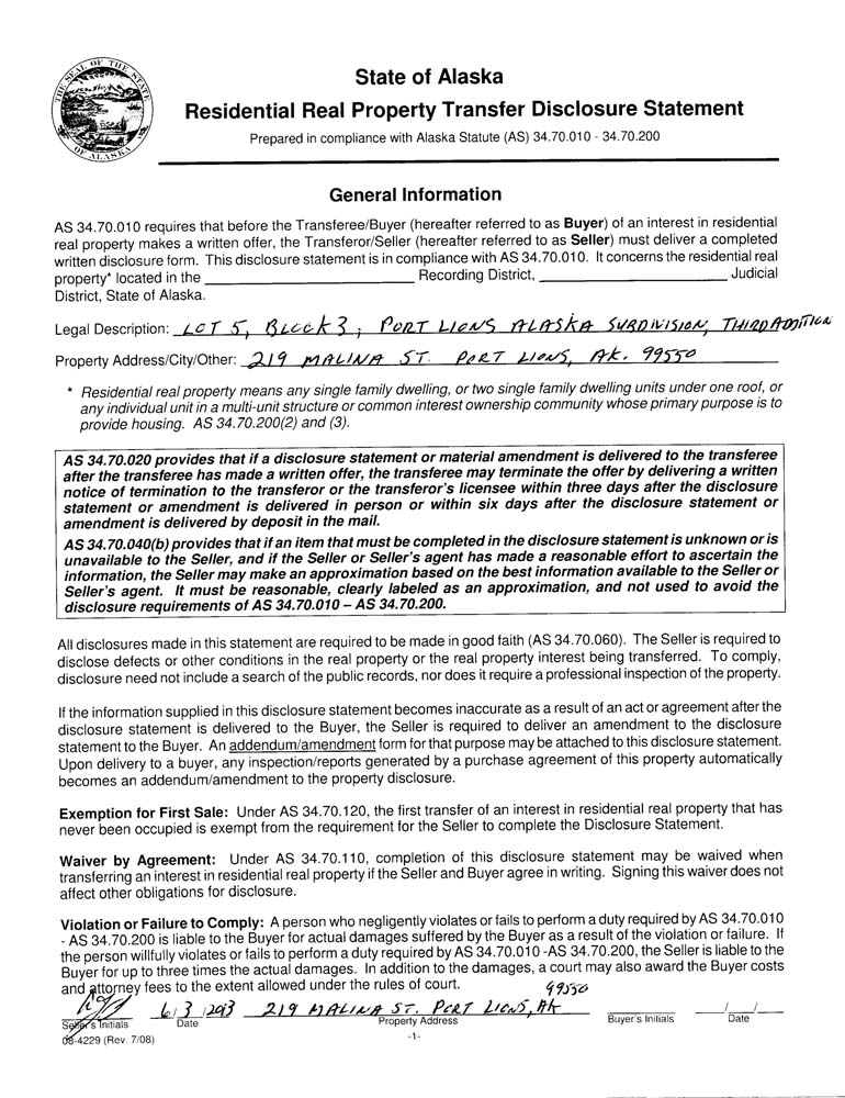 Residential Real Property Disclosure-1